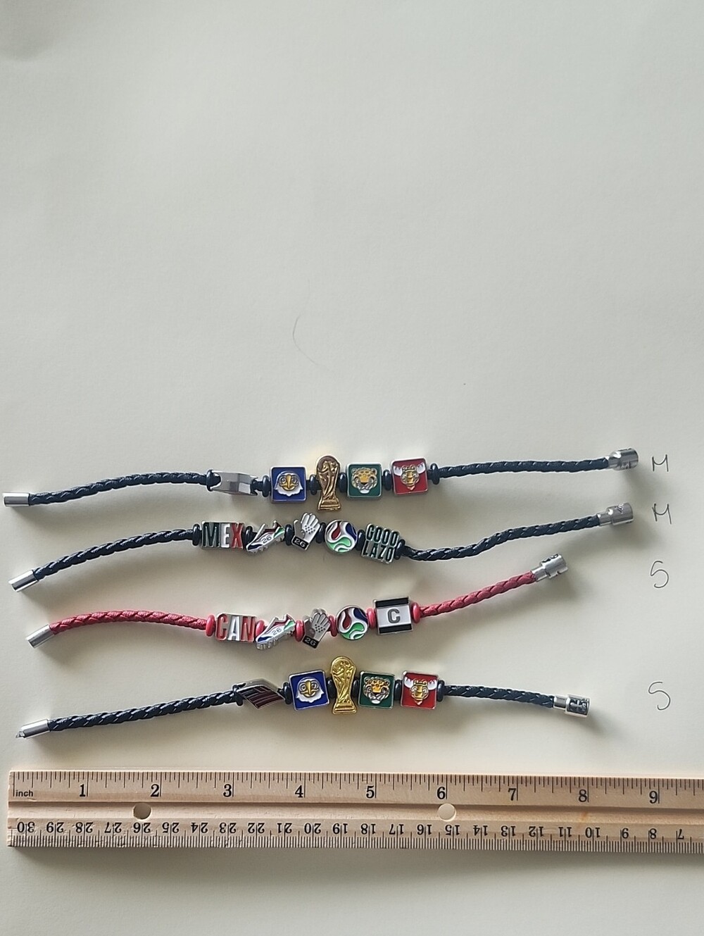 Men's Soccer Charm Bracelet - Red & Navy Braided Leather